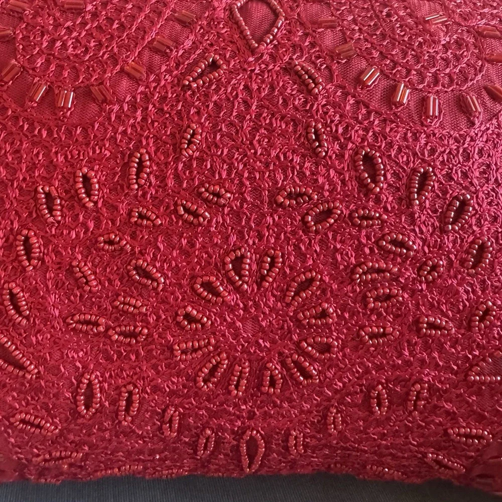 Pier 1 Imports ~ Red Beaded Throw Pillow ~ Rectangular ~ Shiny ~ Lumbar 16